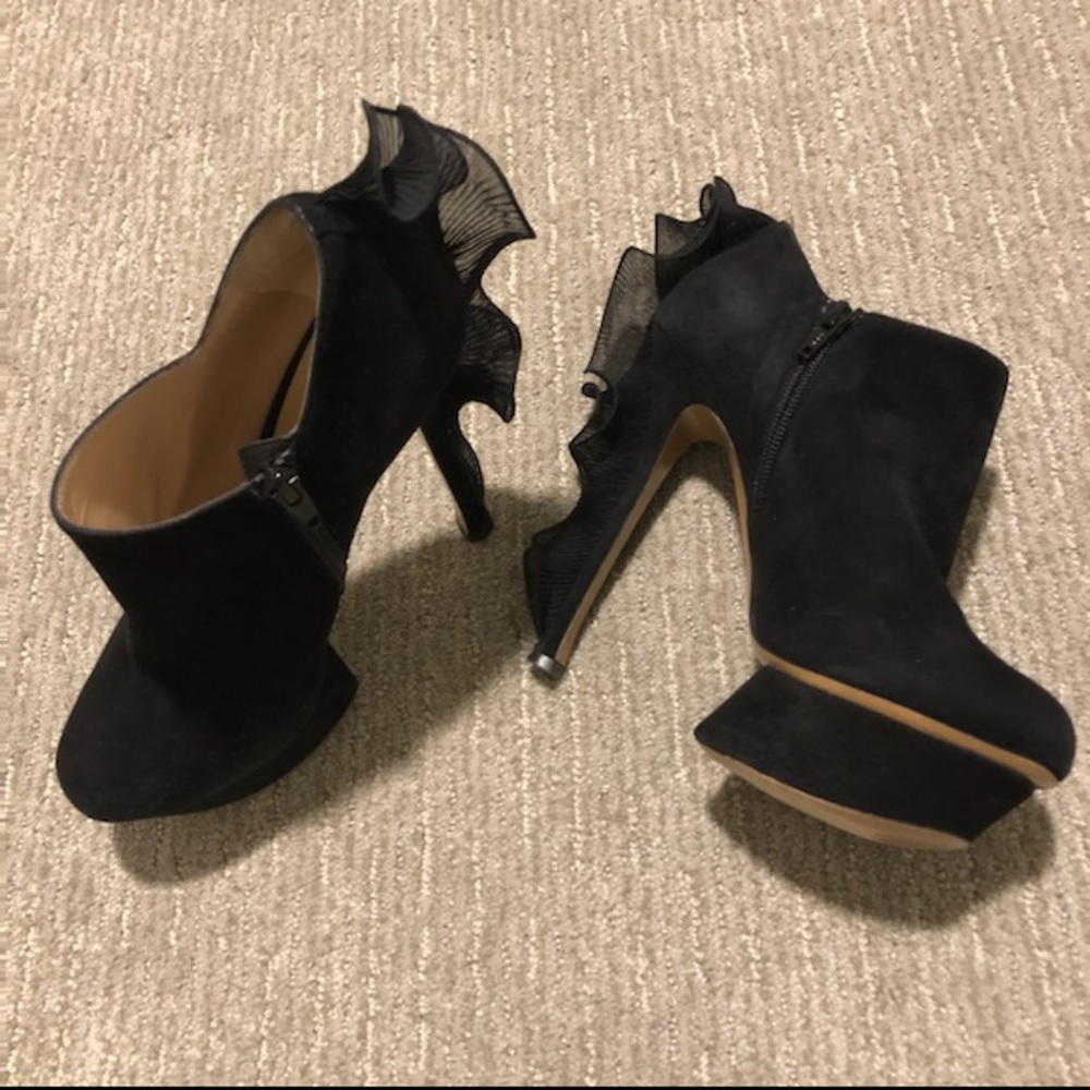 Suede Platform Booties with Ruffles - Picture 3 of 8